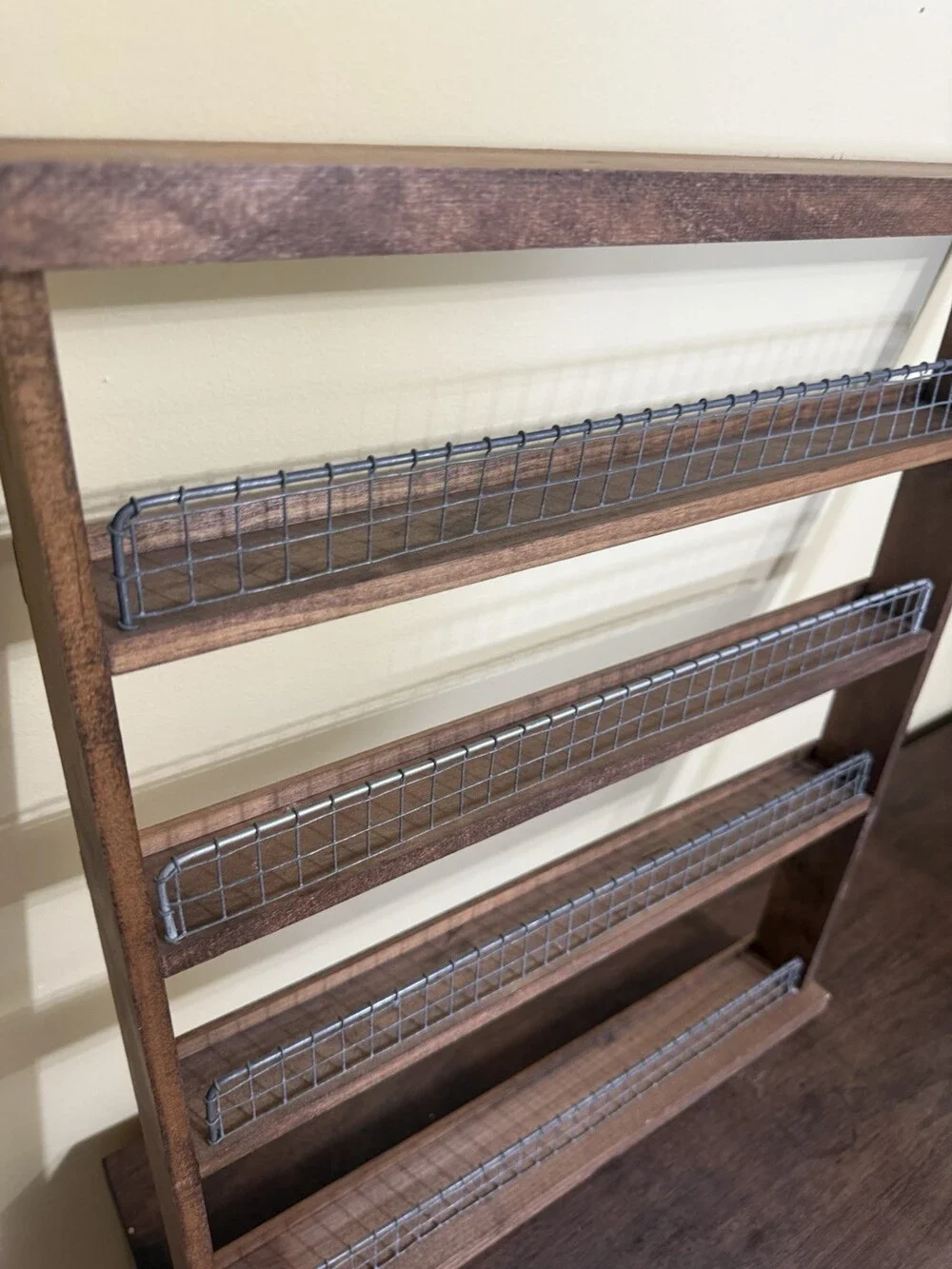 Handmade Wooden Spice Rack Rustic Farmhouse Four Shelves Trinket Shelf